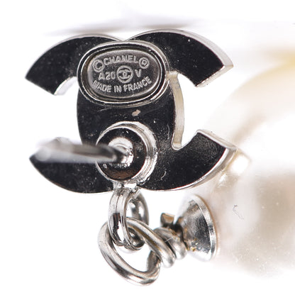 Chanel Crystal Pearl CC Drop Earrings Silver 4 of 4