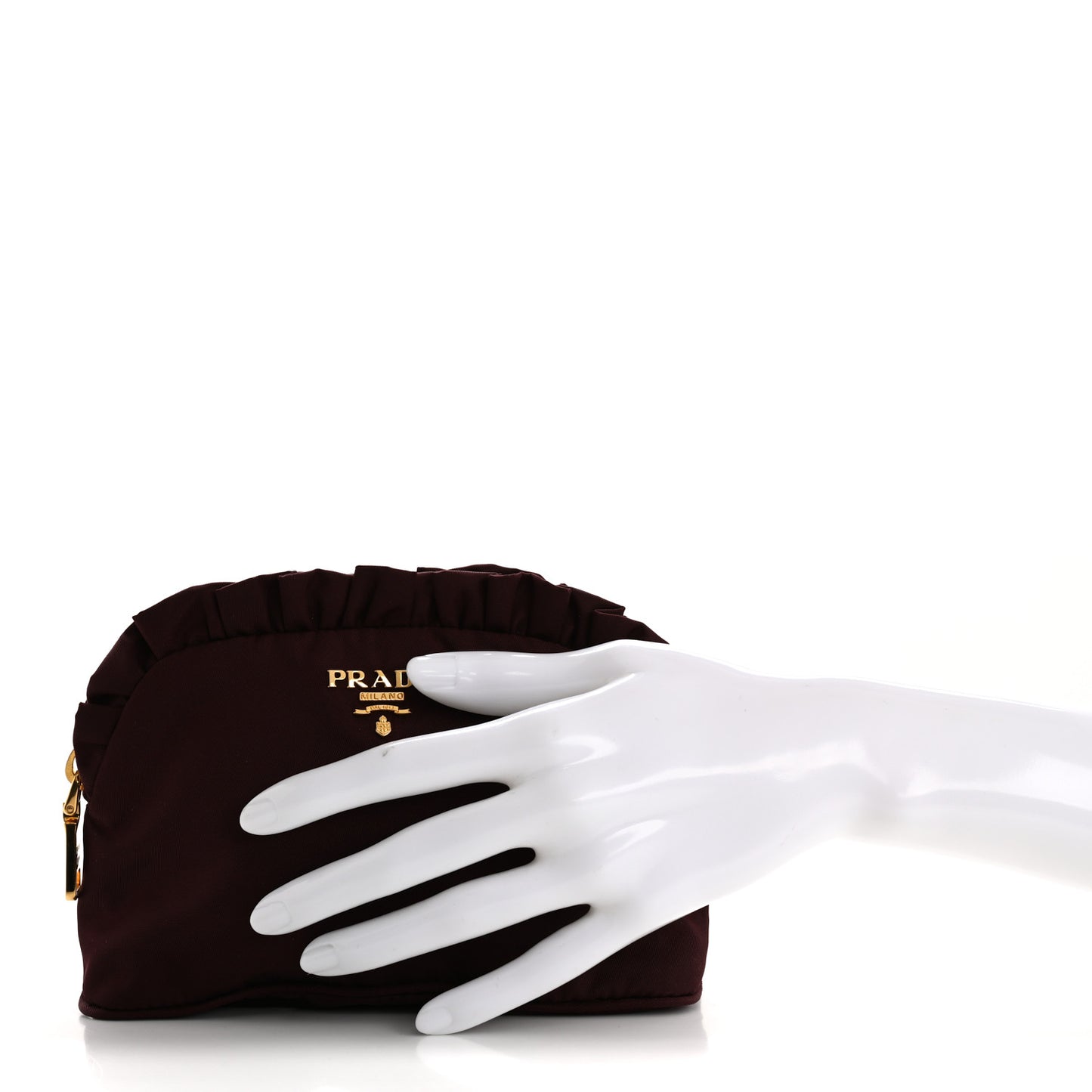 Nylon Ruffle Cosmetic Pouch Burgundy