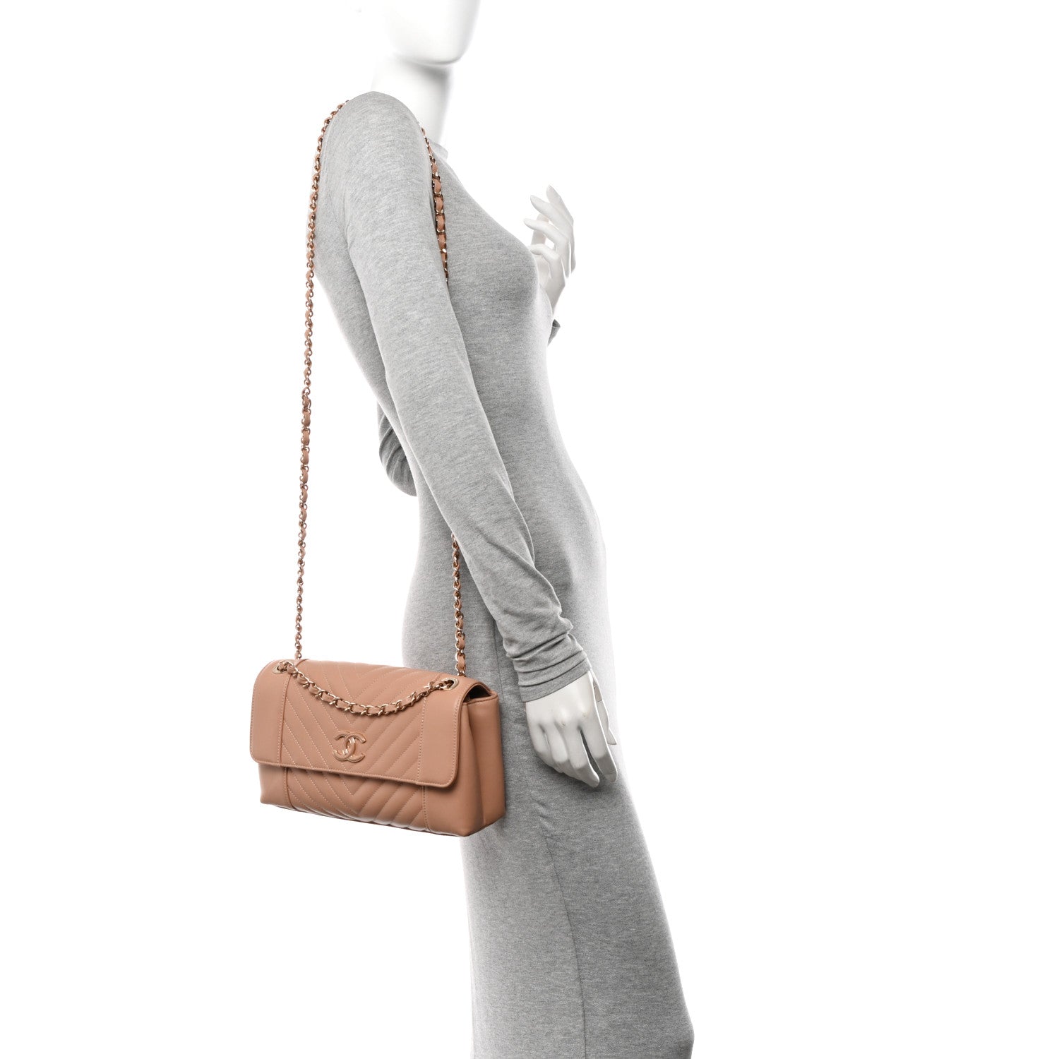 Chanel Calfskin Quilted Medium Daily Chevron Flap Beige 2 of 12