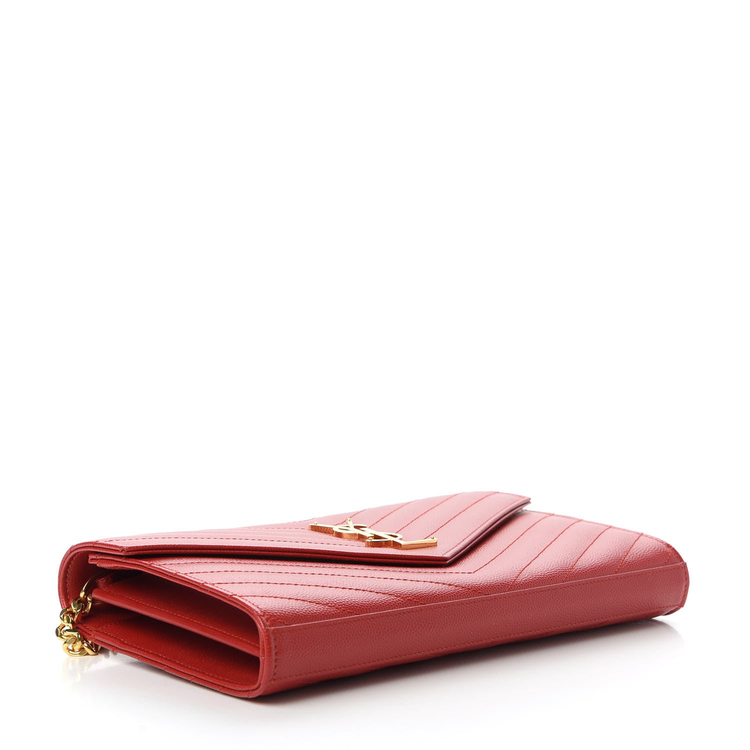 Saint Laurent Grain De Poudre Matelasse Chevron Monogram Chain Wallet Red 4 of 11