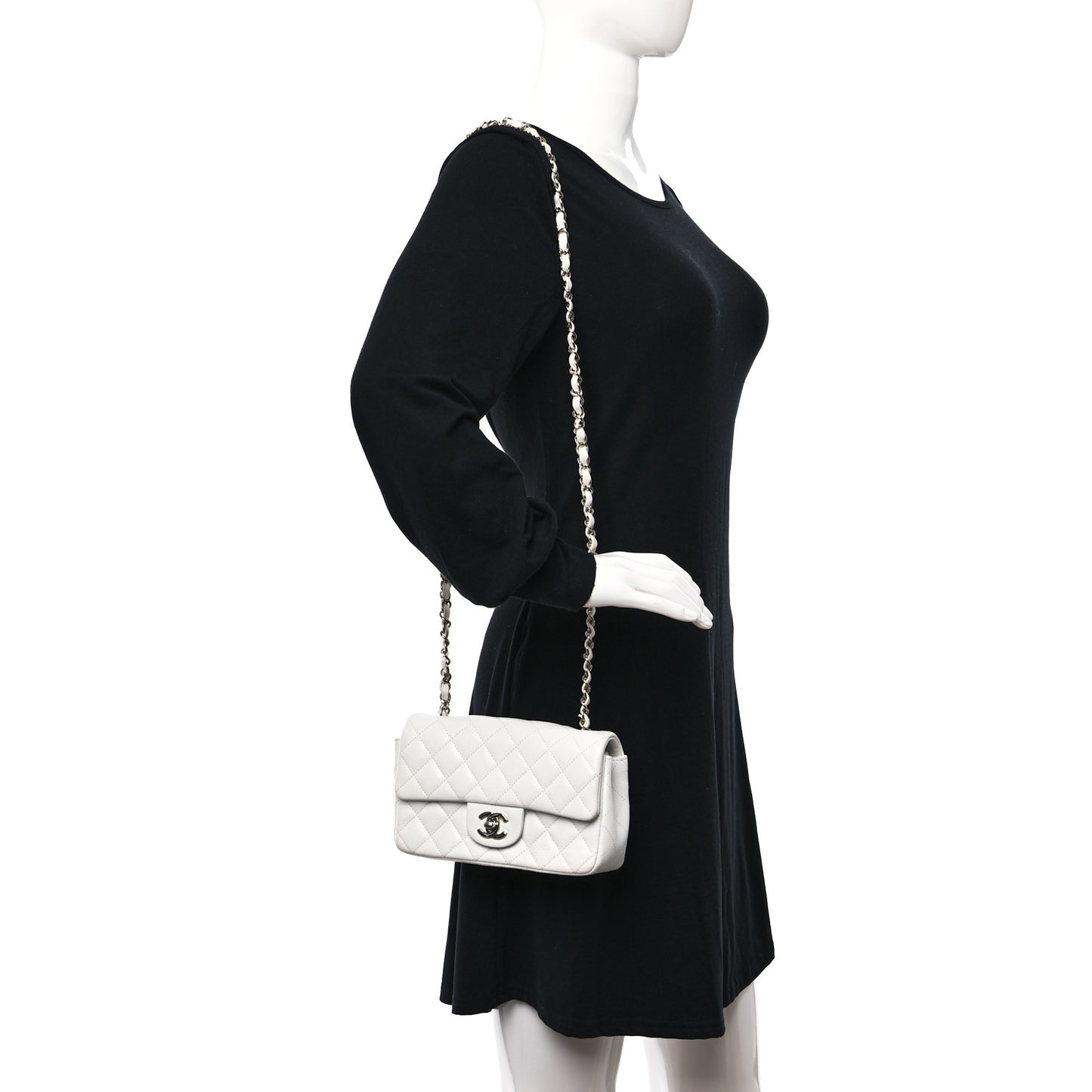 Caviar Quilted Mini Rectangular Flap White