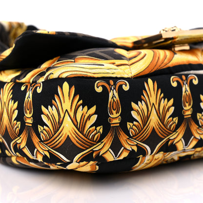 Fendi X VERSACE Silk Fendace FF Baroque Quilted Scarf Baguette Black Gold 6 of 7