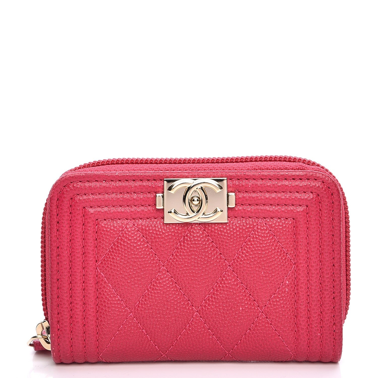 Chanel Caviar Quilted Boy Zip Around Coin Purse Wallet Dark Red 1 of 9