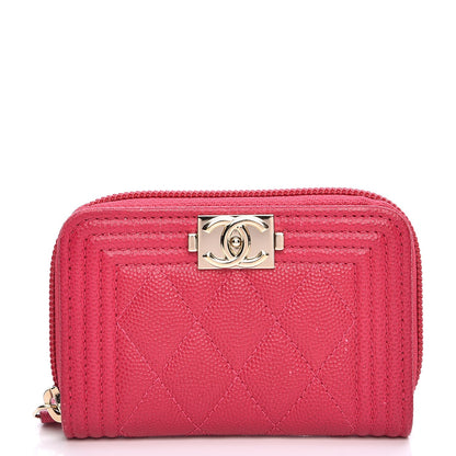 Chanel Caviar Quilted Boy Zip Around Coin Purse Wallet Dark Red 1 of 9