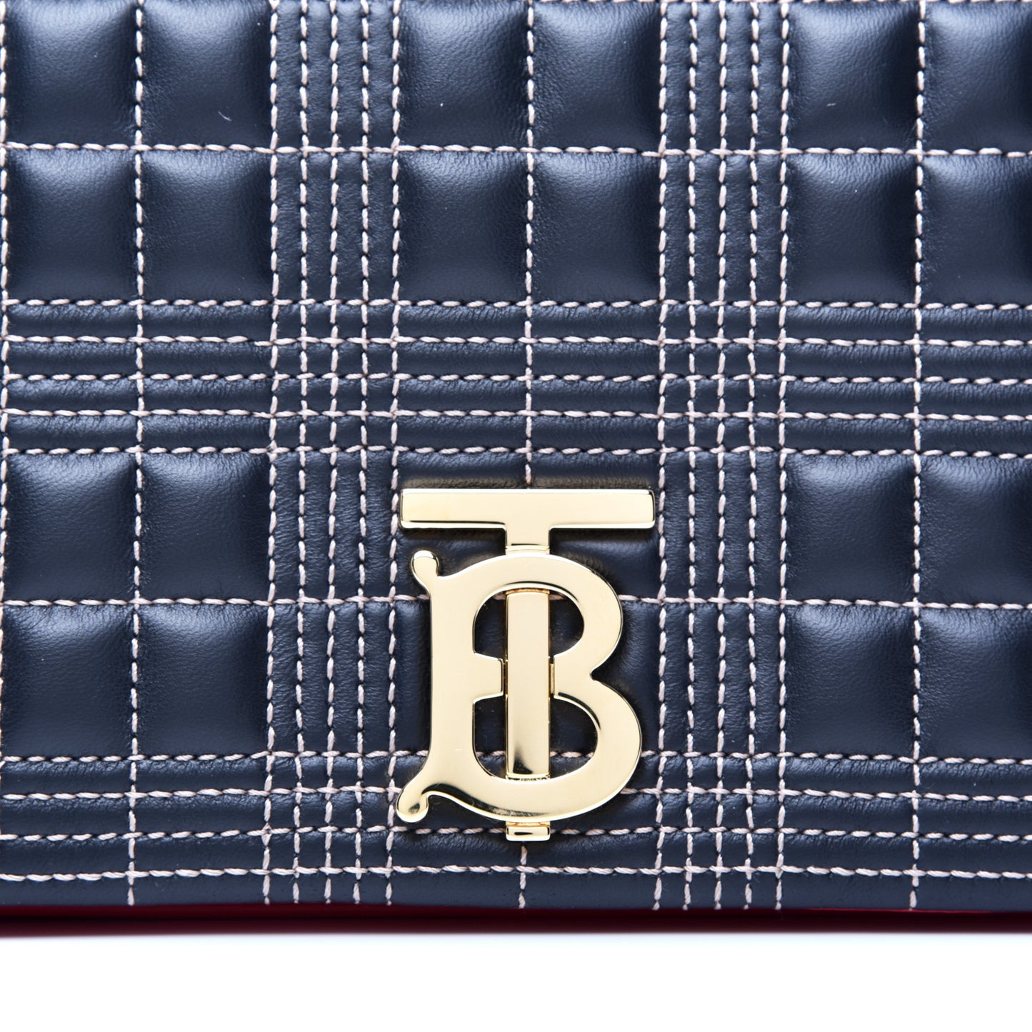 Grainy Calfskin Quilted Lola TB Bag Navy Blue Red