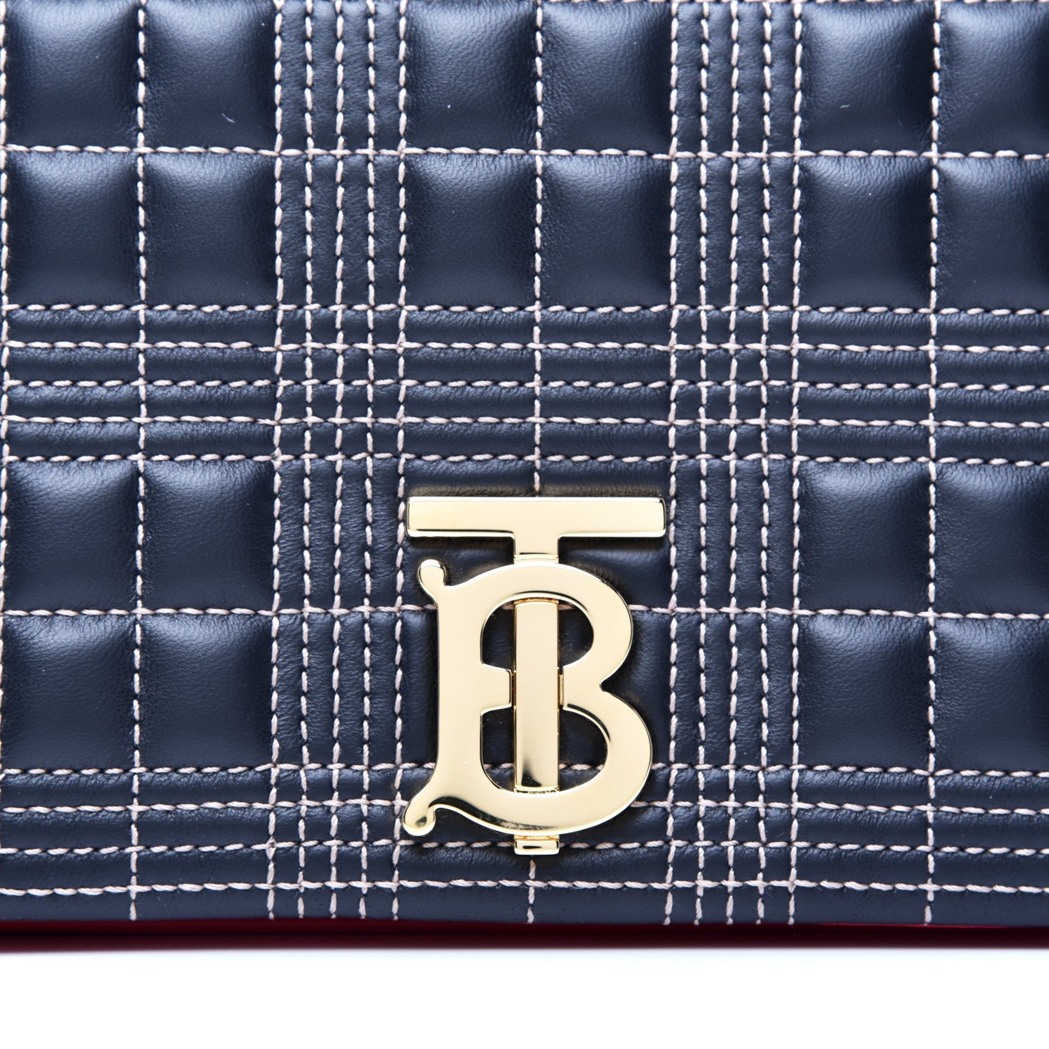 Burberry Grainy Calfskin Quilted Lola TB Bag Navy Blue Red 9 of 14