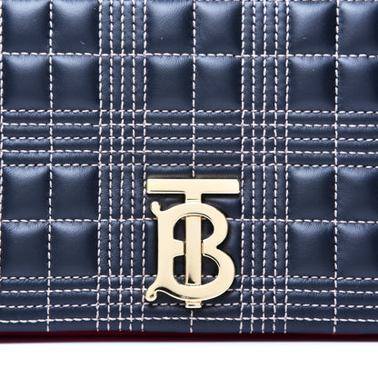 Burberry Grainy Calfskin Quilted Lola TB Bag Navy Blue Red 9 of 14