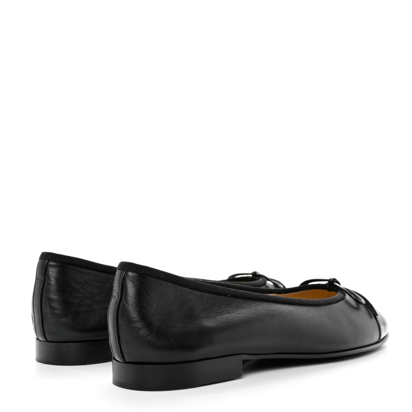 Lambskin Patent CC Cap Toe Ballerina Flats 38 Black