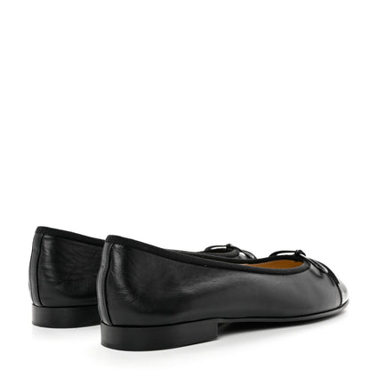 Chanel Lambskin Patent CC Cap Toe Ballerina Flats 38 Black 4 of 9