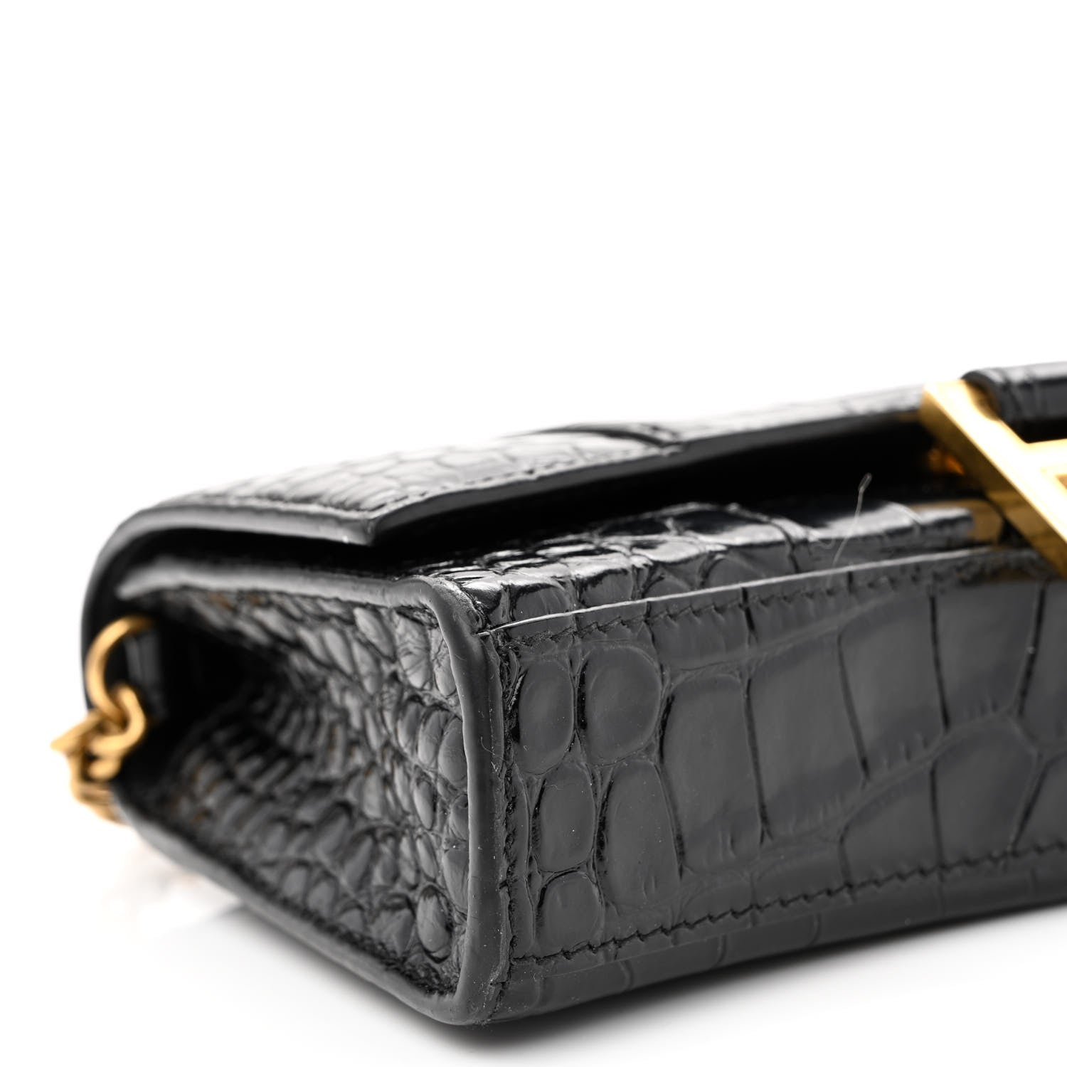 Balenciaga Shiny Calfskin Crocodile Embossed Hourglass Chain Bag Black 8 of 11