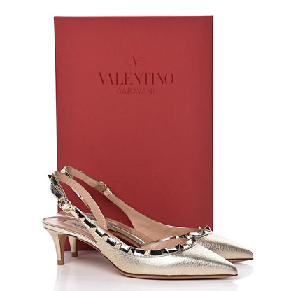 Valentino Garavani Metallic Pebbled Calfskin Rockstud Half D'Orsay Slingback 50mm Pumps 37 Platino 9 of 9