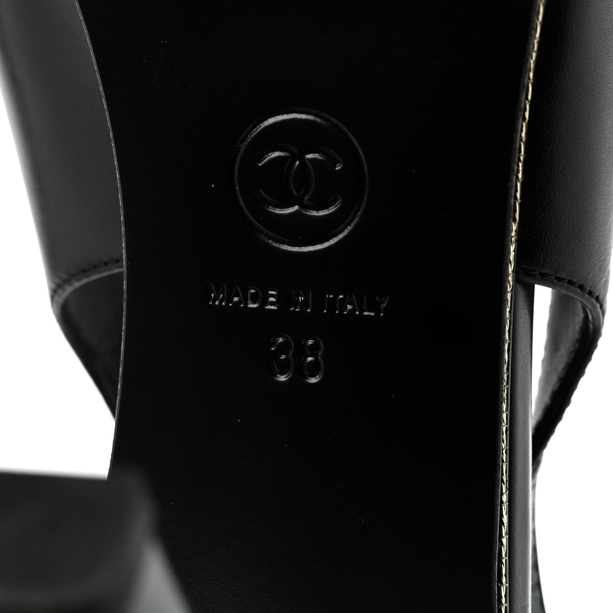 Chanel Lambskin Patent Calfskin Embellished Cap Toe CC Slingback Pumps 38 Black 8 of 9