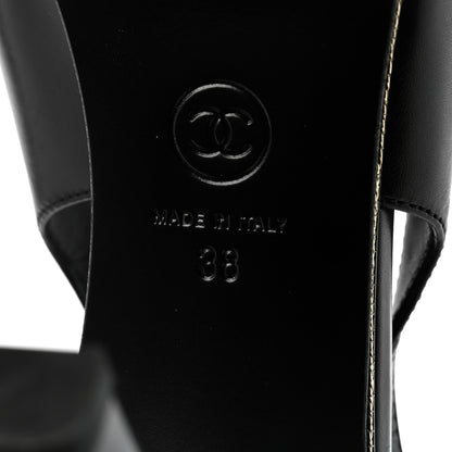 Chanel Lambskin Patent Calfskin Embellished Cap Toe CC Slingback Pumps 38 Black 8 of 9