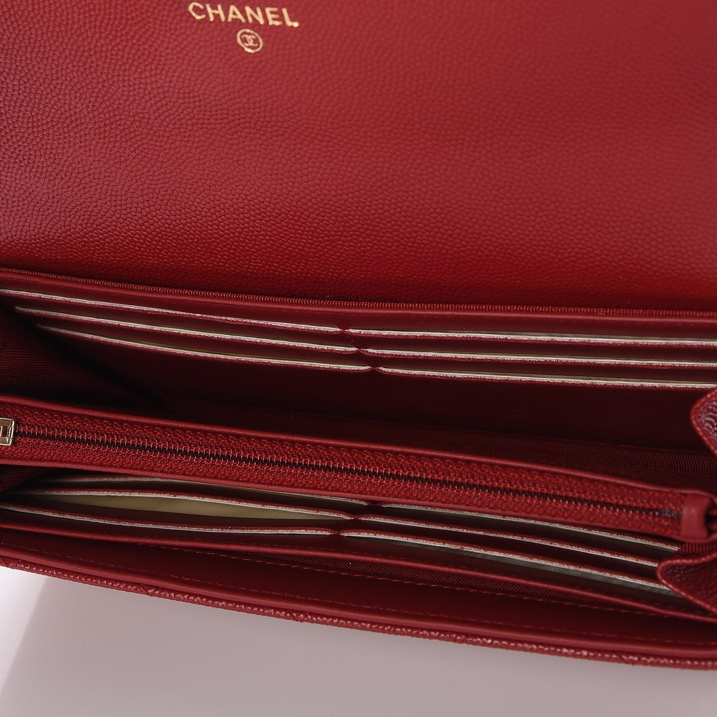 Caviar Quilted Large Gusset Flap Wallet Dark Red
