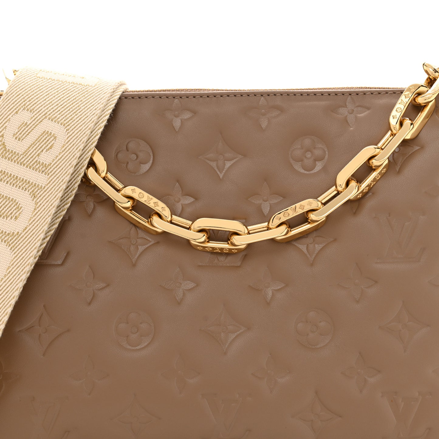 Lambskin Embossed Monogram Coussin PM Taupe