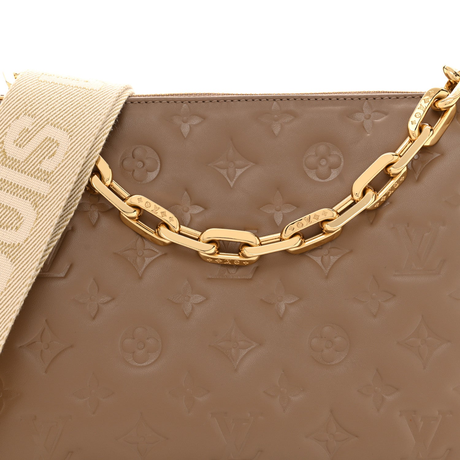 Louis Vuitton Lambskin Embossed Monogram Coussin PM Taupe 7 of 9