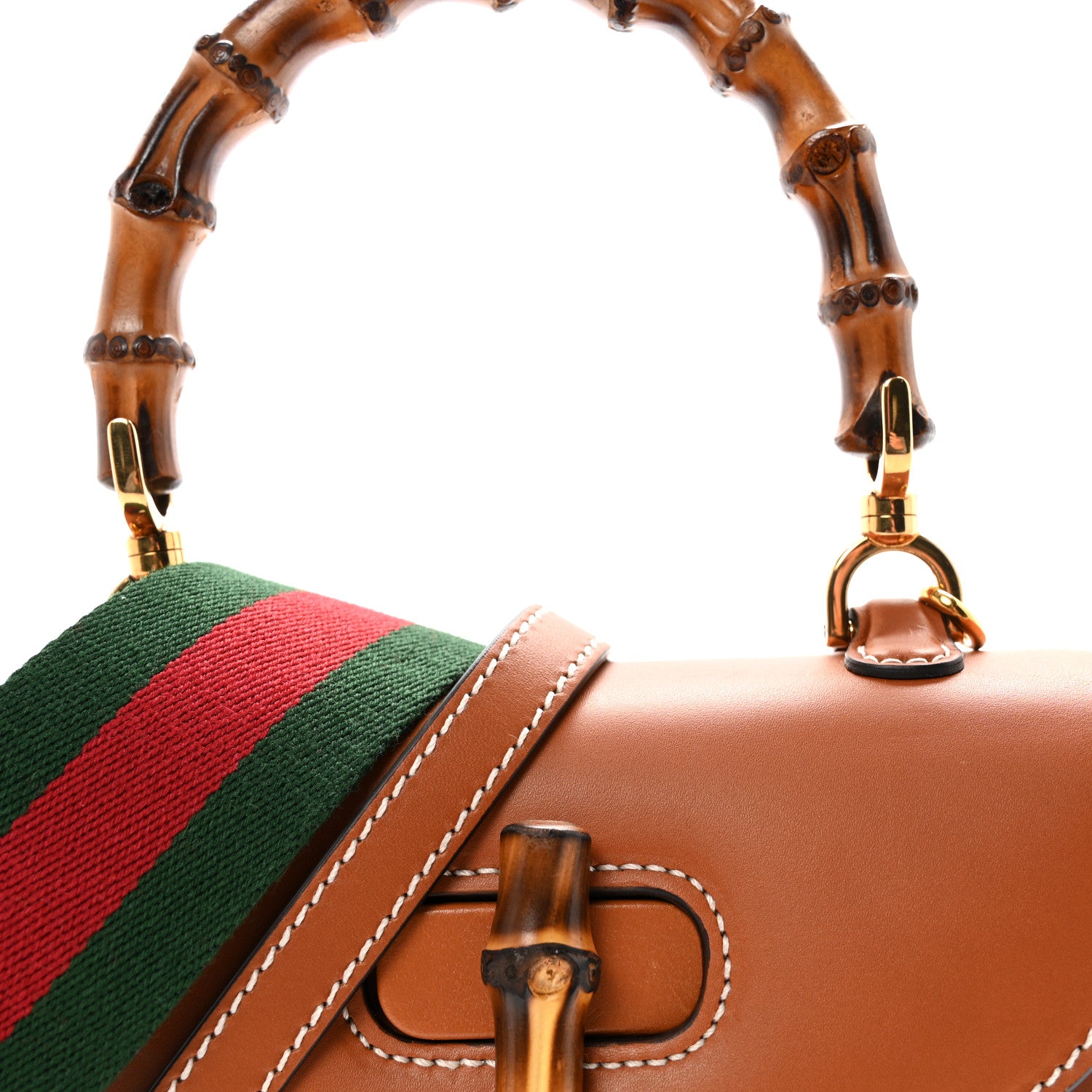 Gucci Boarded Dyana Lux Calfskin Web Small Bamboo 1947 Top Handle Bag Brown 7 of 9