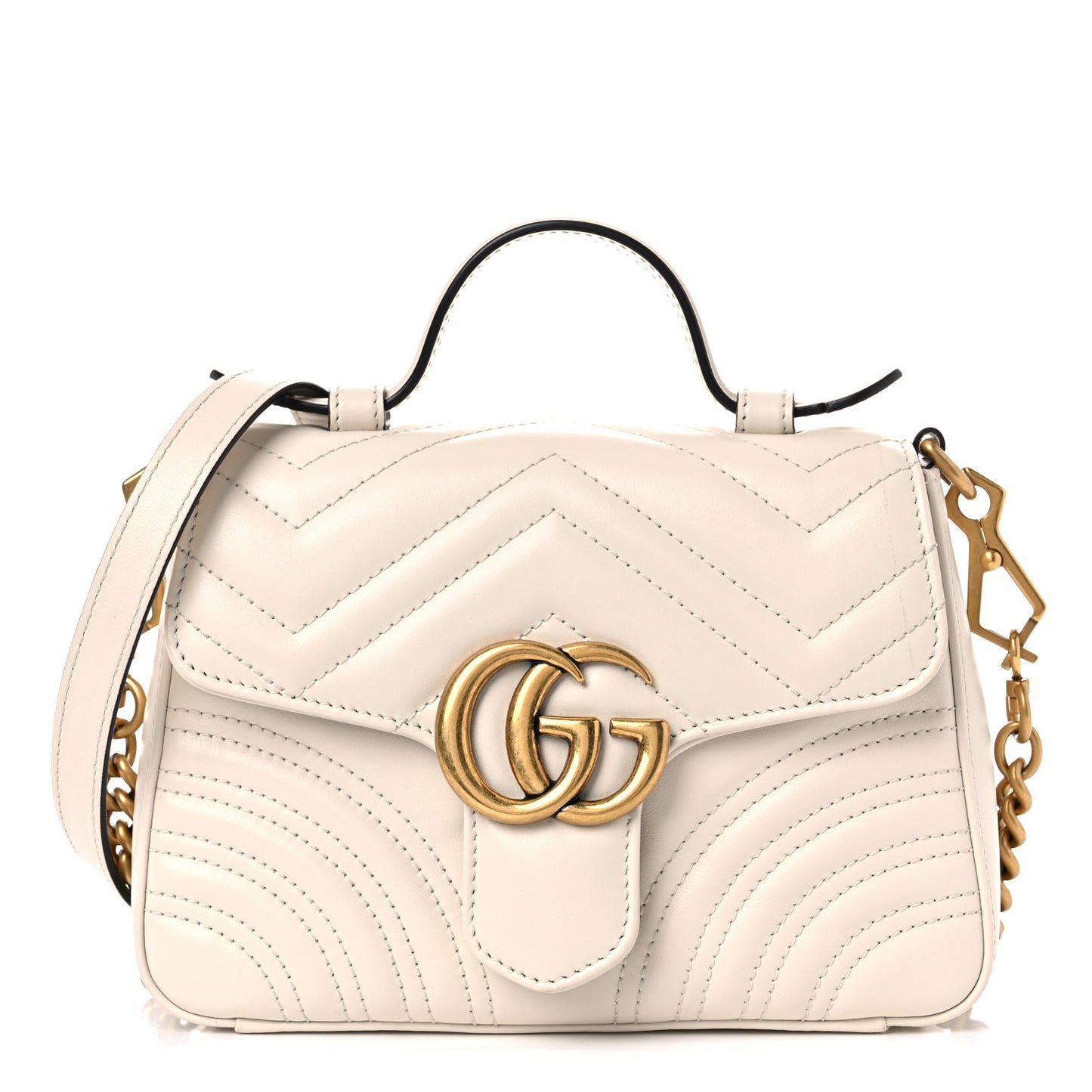 Calfskin Matelasse Mini GG Marmont Top Handle Shoulder Bag White