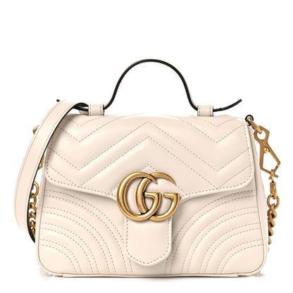 Gucci Calfskin Matelasse Mini GG Marmont Top Handle Shoulder Bag White 1 of 11