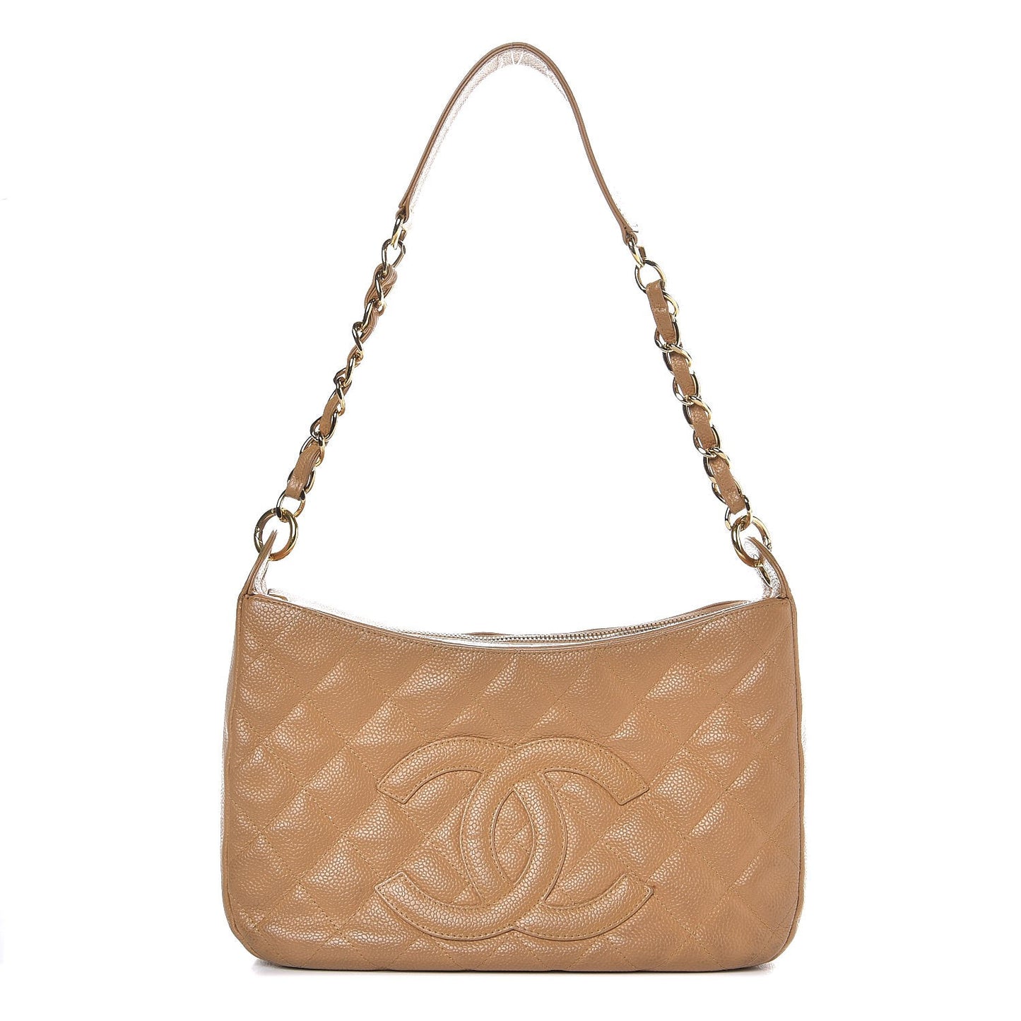 Caviar Quilted Hobo Beige