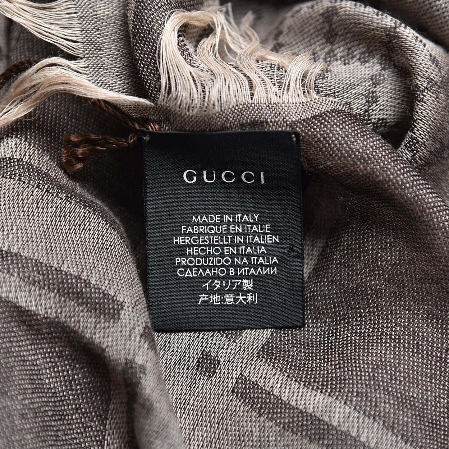 Wool Silk GG Monogram Diamante Plaid Surviee Shawl Beige Dark Brown