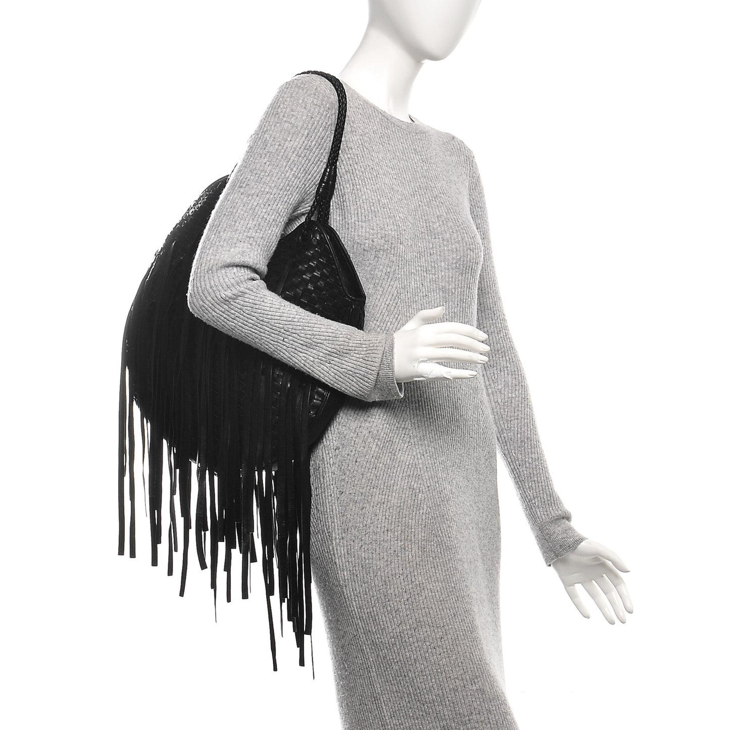 Nappa Intrecciato Fringe Hobo Nero Black