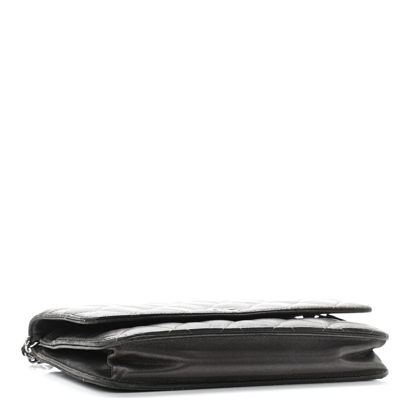 Metallic Lambskin Quilted Wallet On Chain WOC Dark Grey