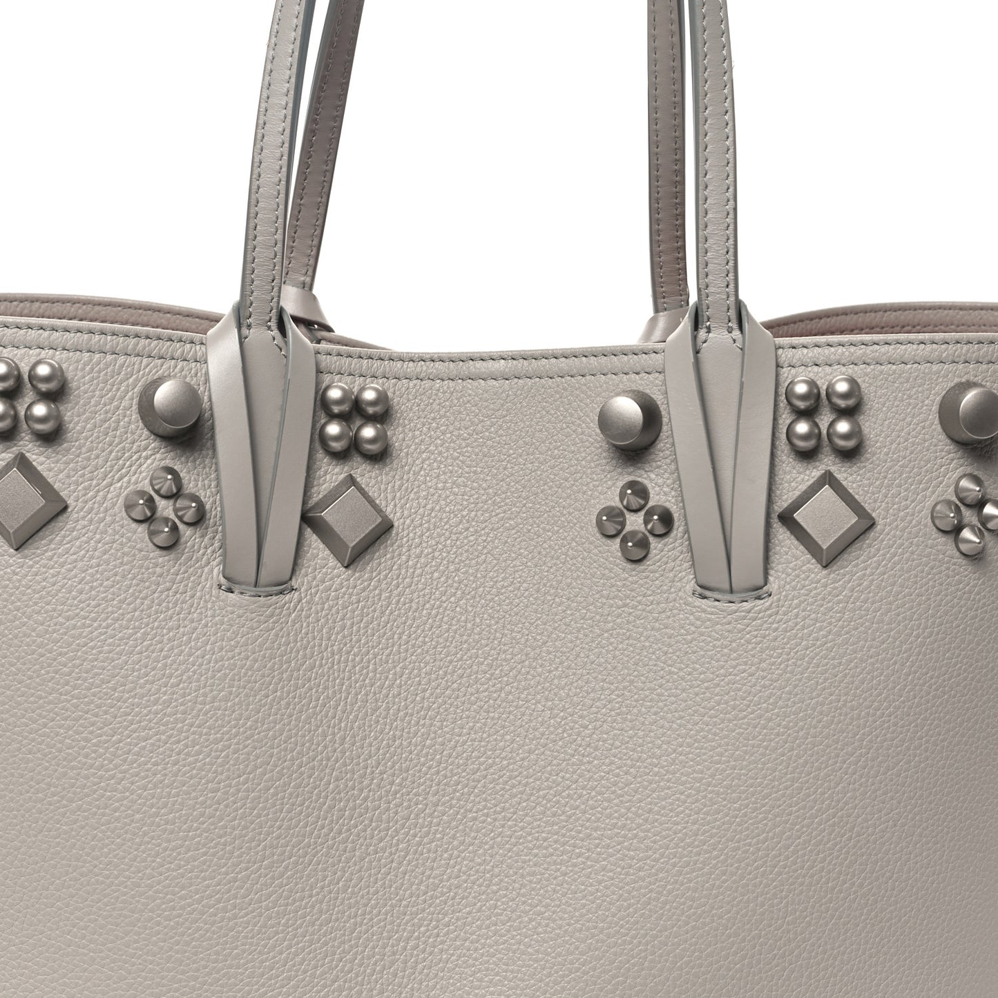 Calfskin Empire Spike Studded East West Cabata Tote Light Grey