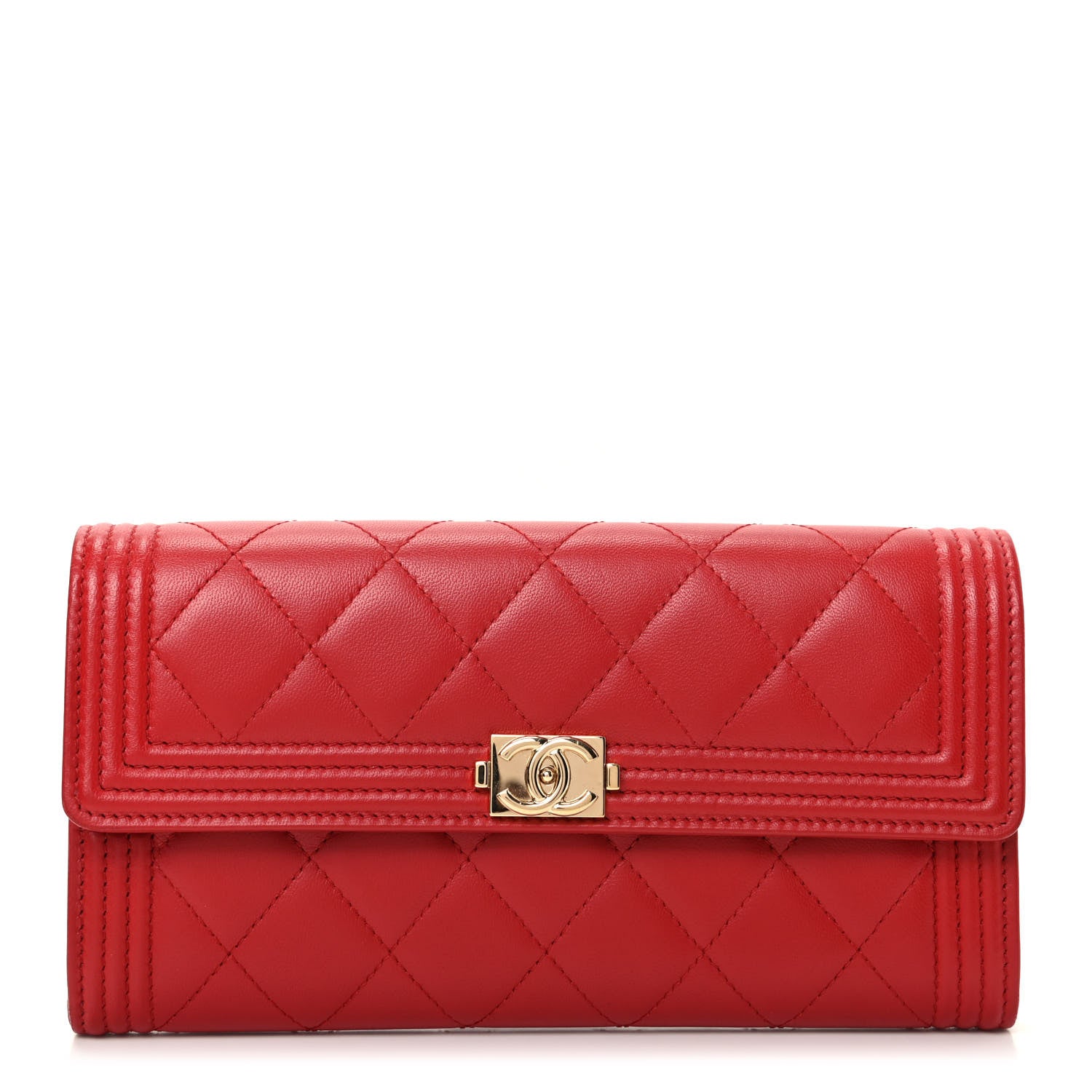 Chanel Lambskin Quilted Boy Flap Wallet Red 1 of 9