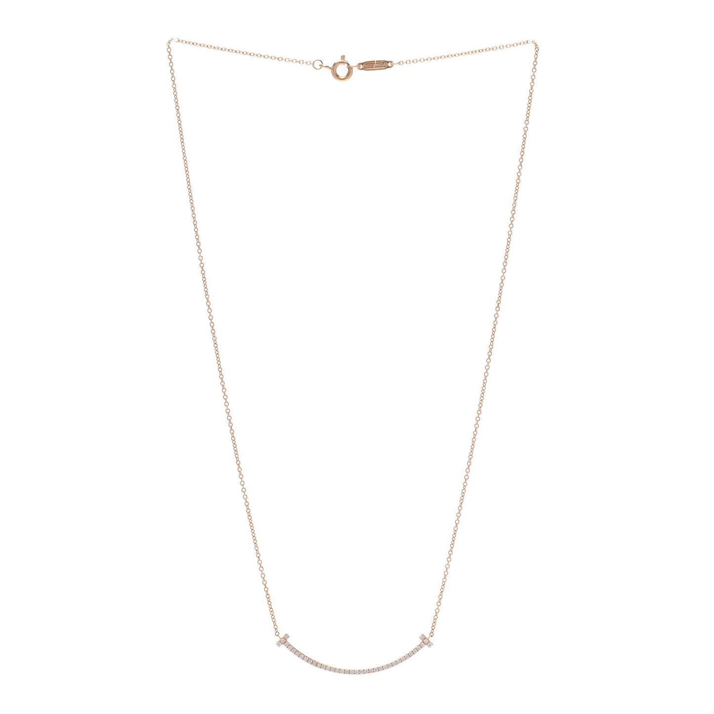 18K Rose Gold Diamond Small T Smile Pendant Necklace