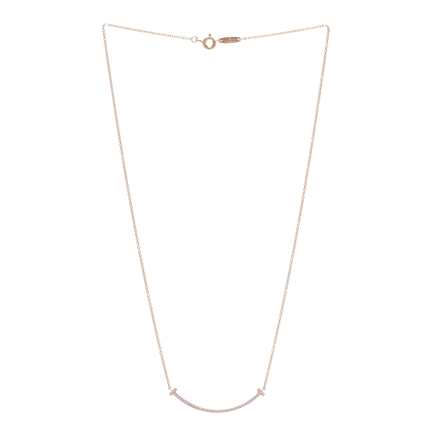 Tiffany 18K Rose Gold Diamond Small T Smile Pendant Necklace 3 of 5