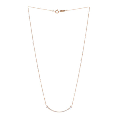 Tiffany 18K Rose Gold Diamond Small T Smile Pendant Necklace 3 of 5