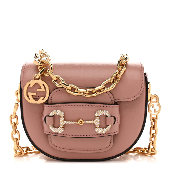 Gucci Azalea Calfskin Crystal GG Monogram Mini Horsebit 1955
