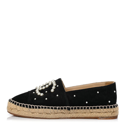 Chanel Suede Pearl CC Espadrilles 37 Black 1 of 10
