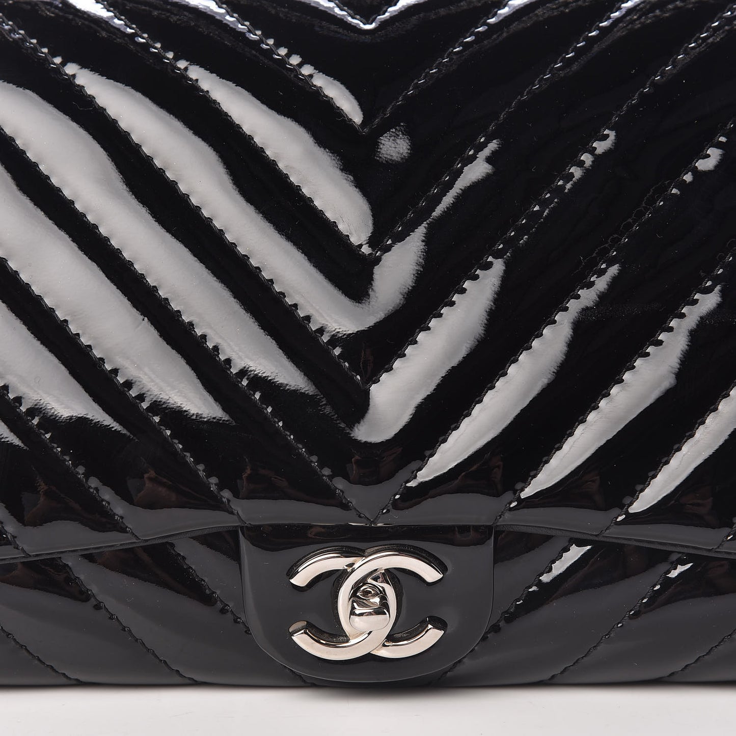 Patent Chevron Quilted Accordion Flap Black