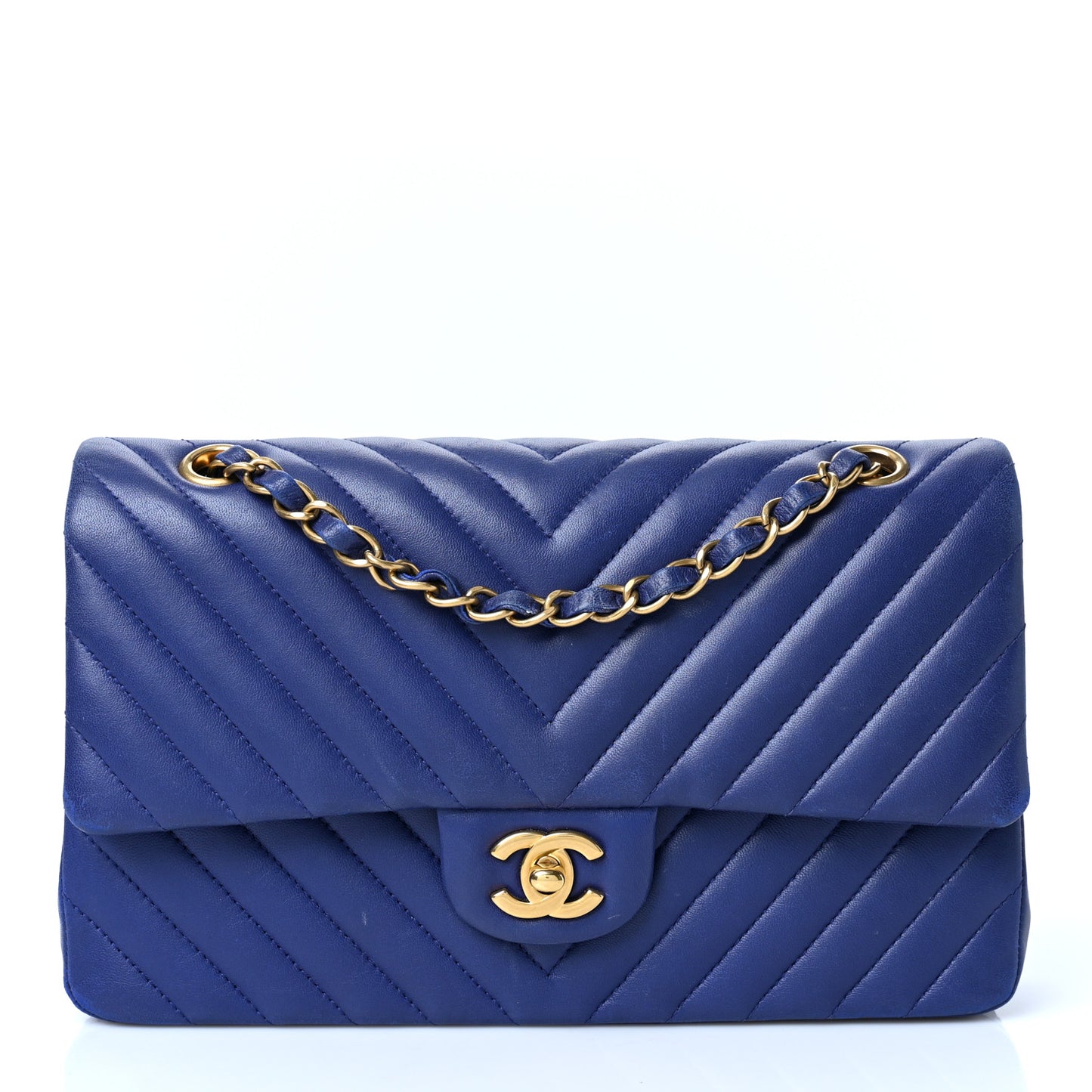 Lambskin Chevron Quilted Medium Double Flap Blue