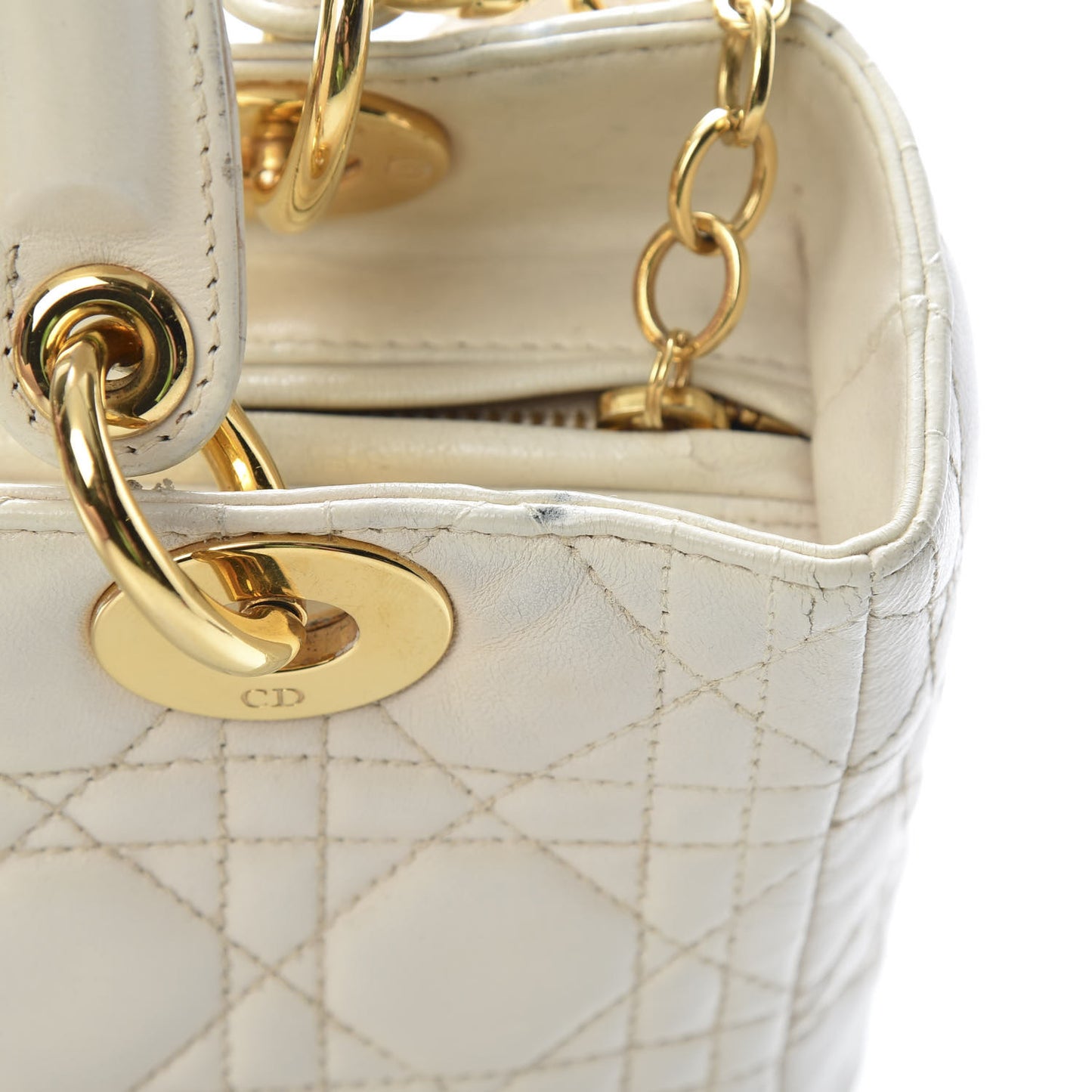 Lambskin Cannage Medium Lady Dior White