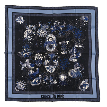 Christian Dior CHRISTIAN DIOR Silk Zodiac Fantastico Square Scarf Blue 1 of 4