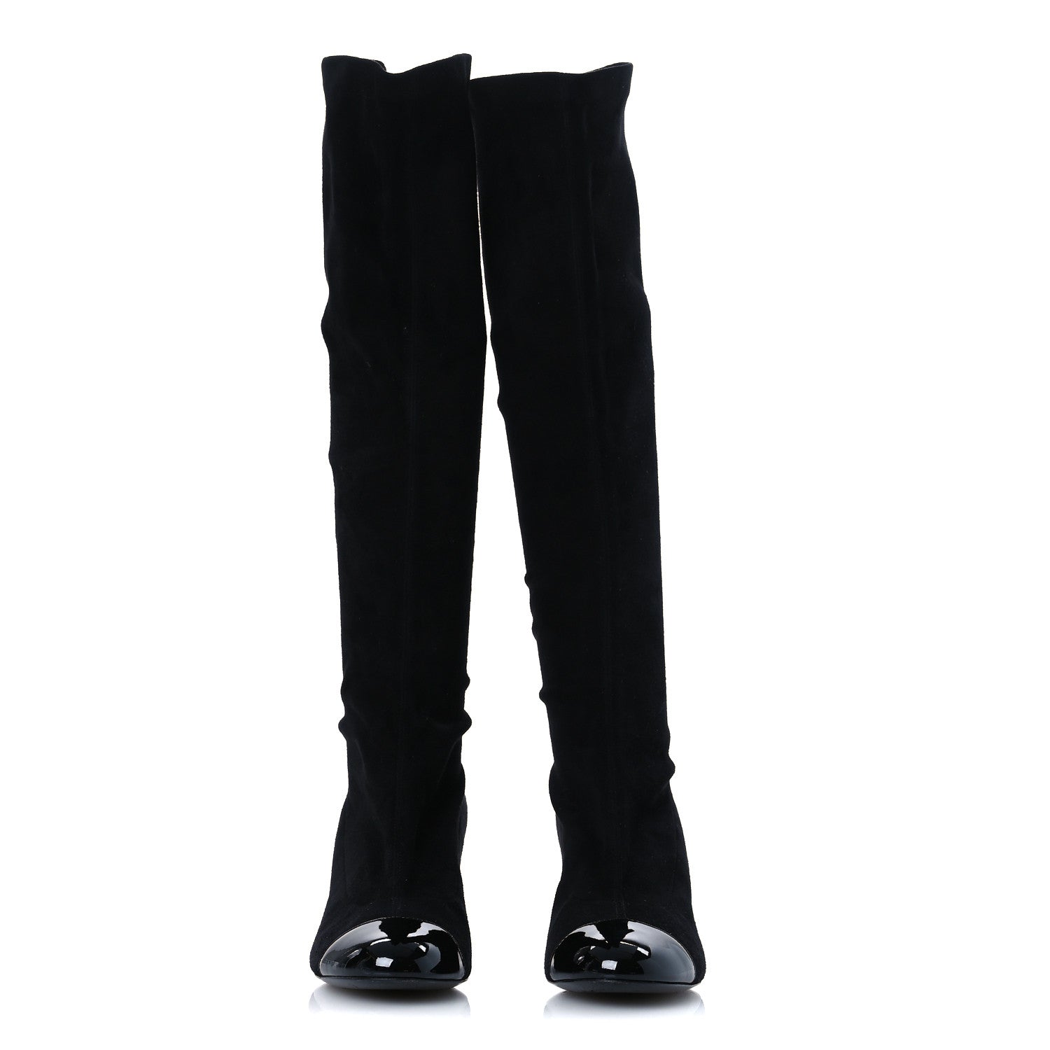 Chanel Suede Patent CC Quilted Knee High Boots 36 Black 3 of 10