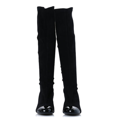 Chanel Suede Patent CC Quilted Knee High Boots 36 Black 3 of 10
