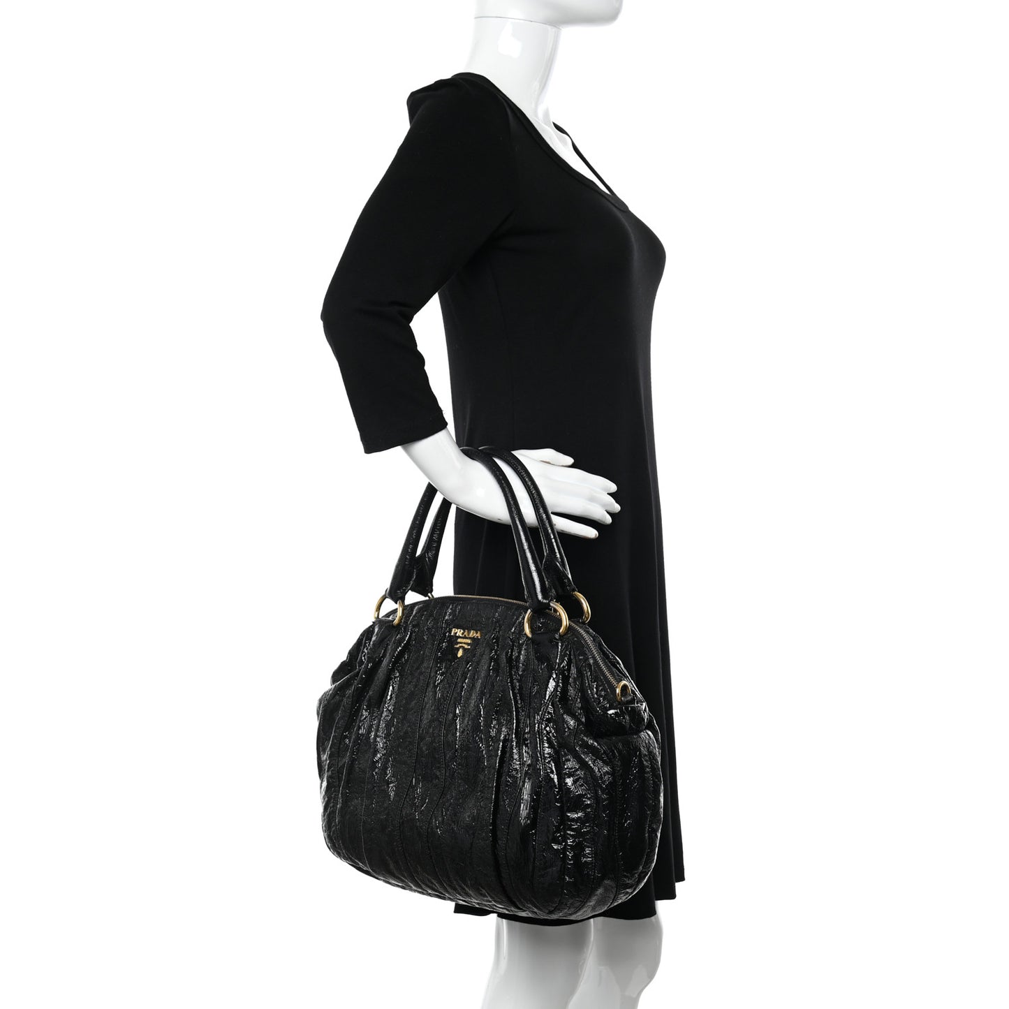 Vernice Stripes Shoulder Bag Black
