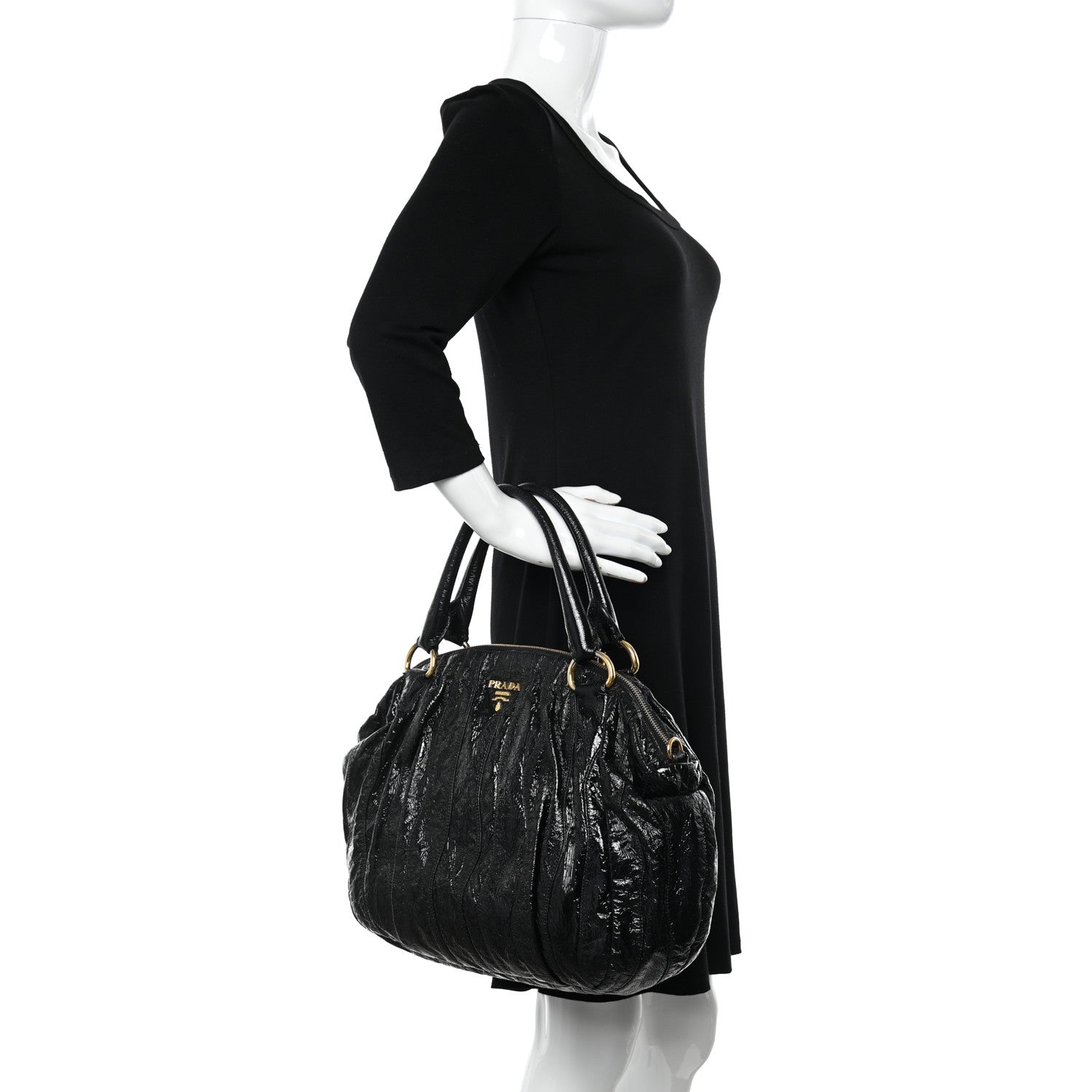Prada Vernice Stripes Shoulder Bag Black 2 of 12