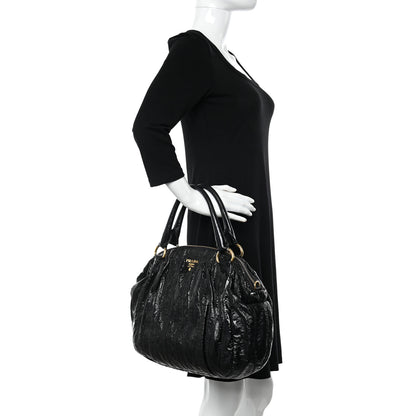 Prada Vernice Stripes Shoulder Bag Black 2 of 12