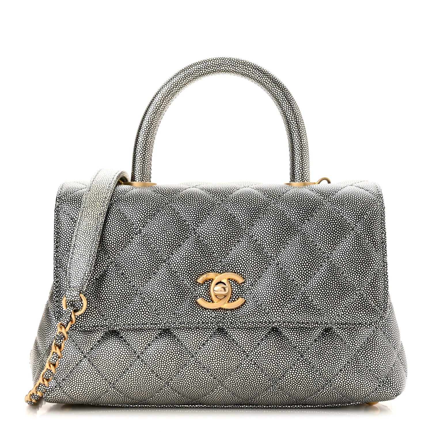 Chanel Metallic Caviar Quilted Mini Coco Handle Flap Silver 1 of 10