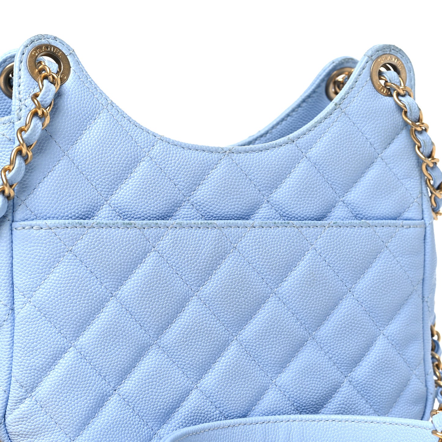 Caviar Quilted Small Wavy CC Hobo Light Blue