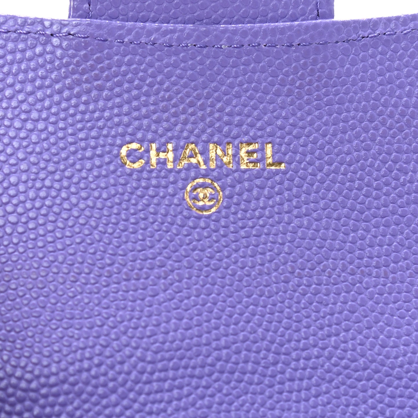 Caviar Quilted Flap Card Holder Wallet Purple