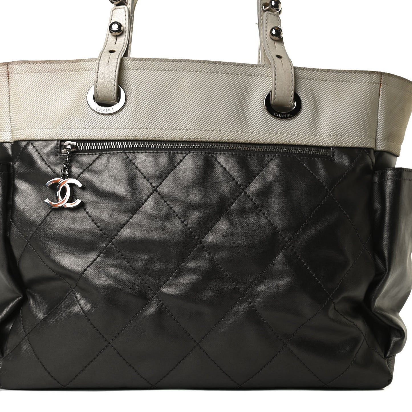 Coated Canvas Quilted Large Paris Biarritz Tote Silver