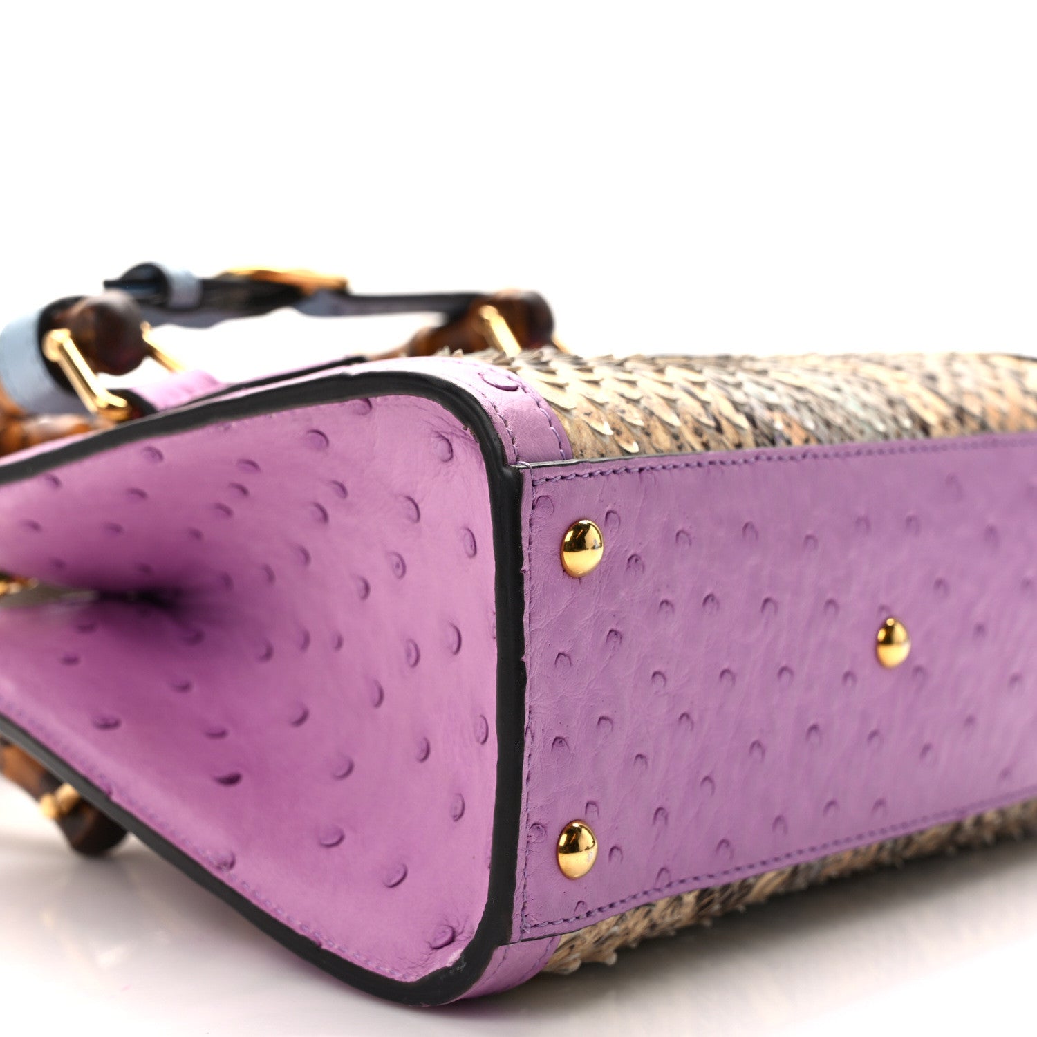 Gucci Snakeskin Ostrich Mini Diana Tote Bag Beige Blue Purple 9 of 15