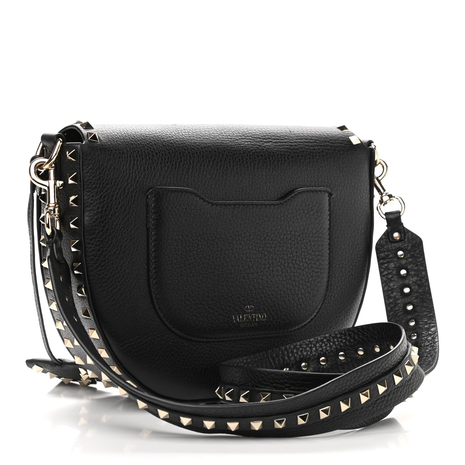 Valentino Garavani Vitello Large Rockstud Halfmoon Saddle Bag Black 2 of 9