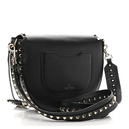 Valentino Garavani Vitello Large Rockstud Halfmoon Saddle Bag Black 2 of 9